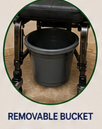 Close view of the removable commode bucket beneath the DigniChair seat