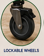 Close view of a lockable DigniChair caster wheel